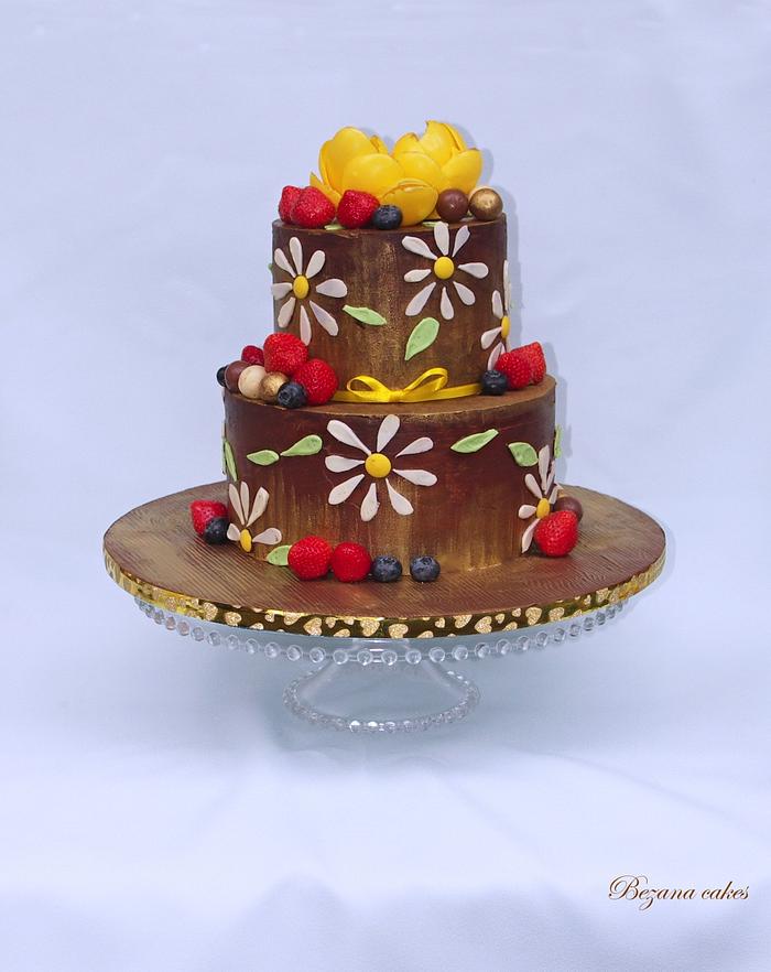 Chocolate cake with chocolate flowers 
