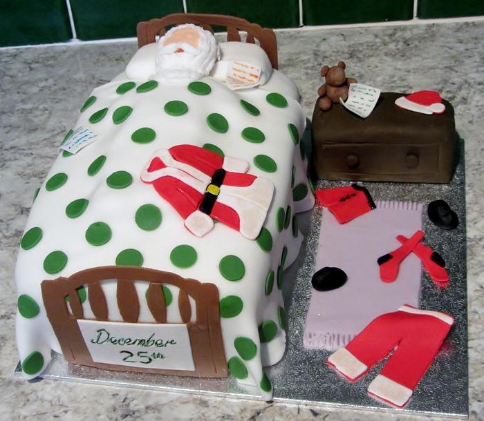 Father Christmas in bed cake