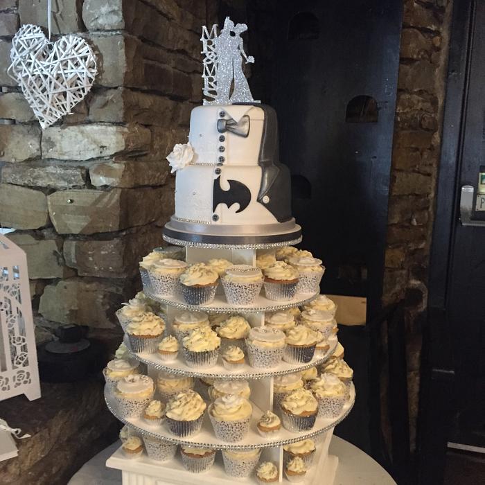 Wedding cake with cupcakes