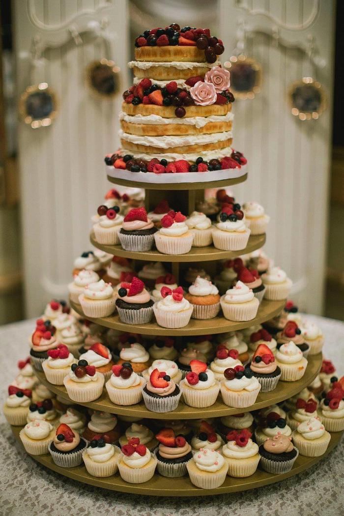 Naked Fruit Cake with Matching Cupcakes