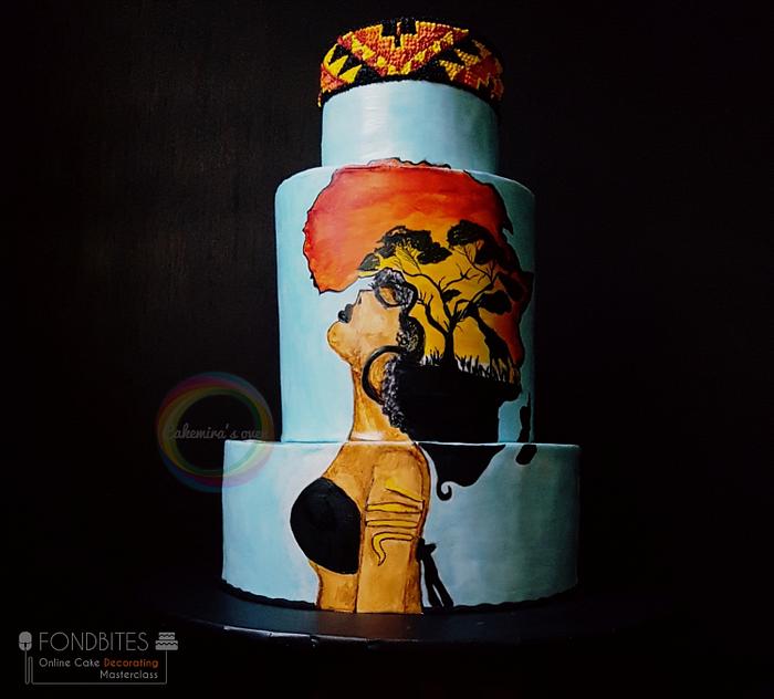 Hand painted African fondant cake