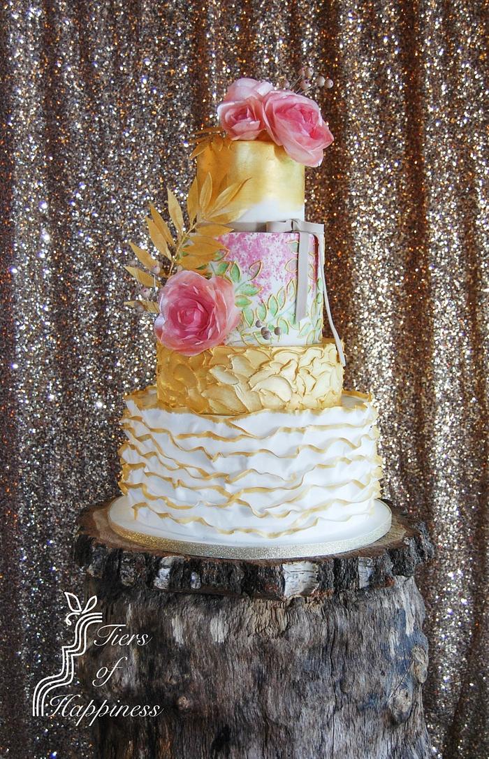 White, Gold and Dusky Pink Bohemian Cake