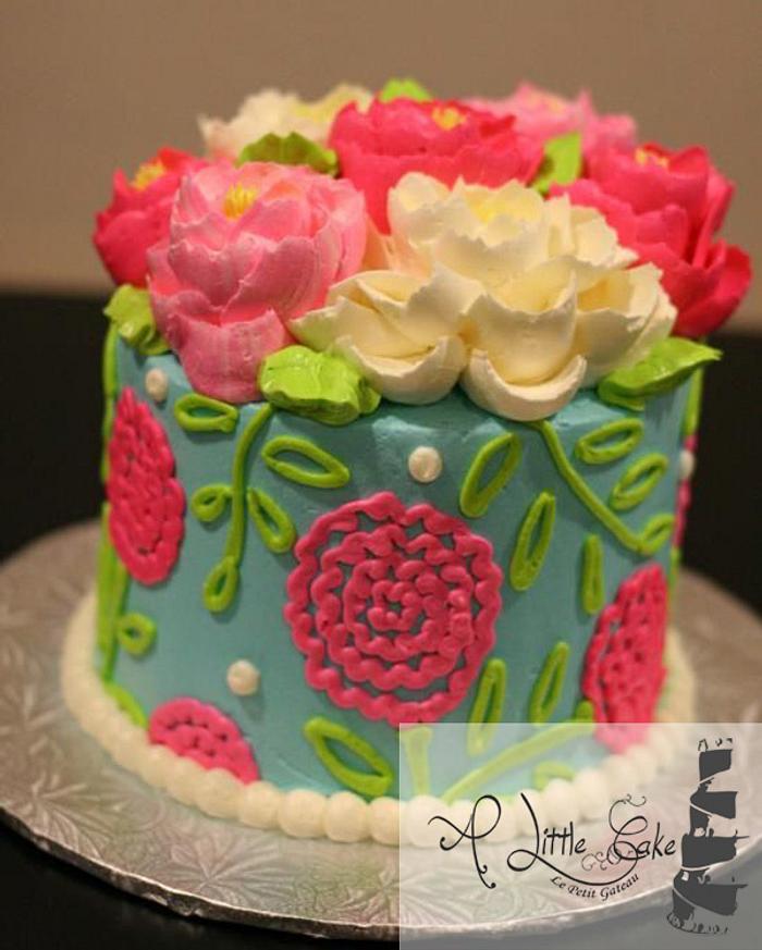 Buttercream Cake, Love bright colors and texture, Imagine with red carnations!!