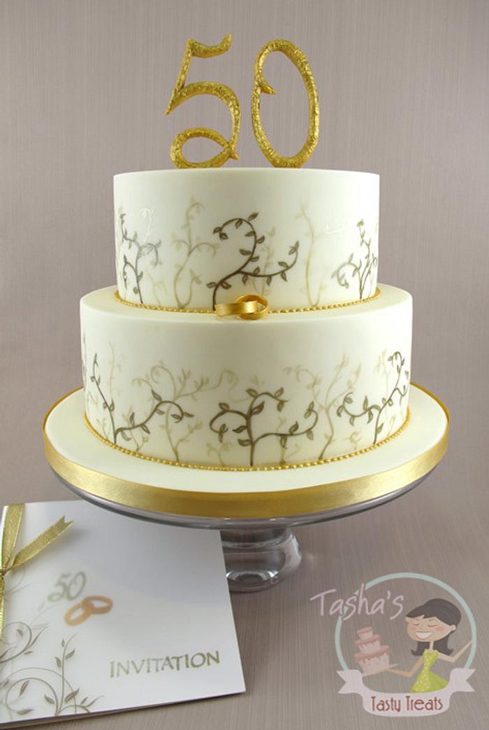 Hand Painted Golden Wedding Cake