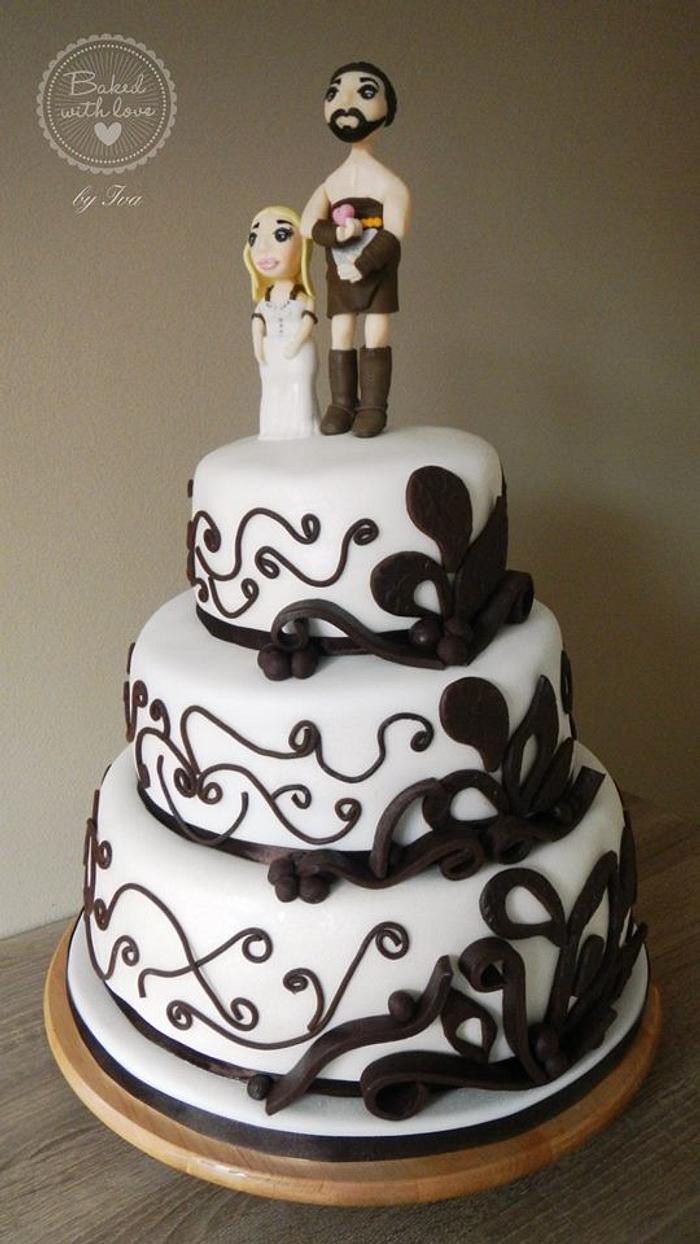 Wedding cake with chocolate decorating