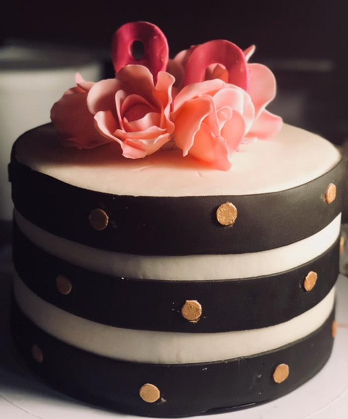 Black and White Stripped 80th Birthday Cake