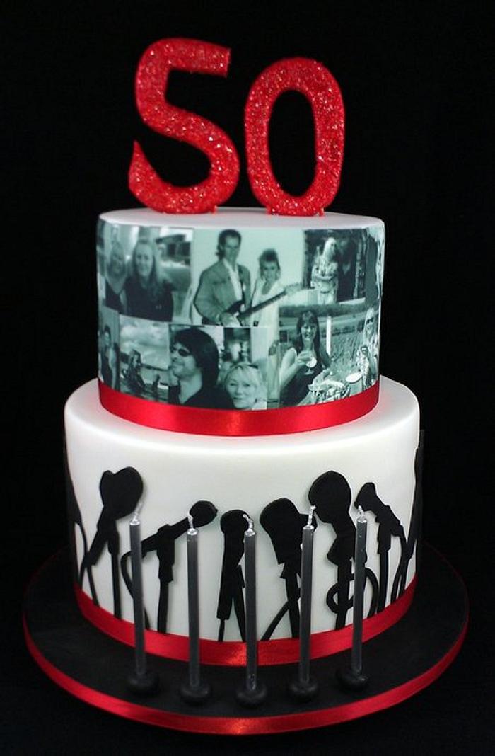 Microphone Silhouette 50th Birthday Cake