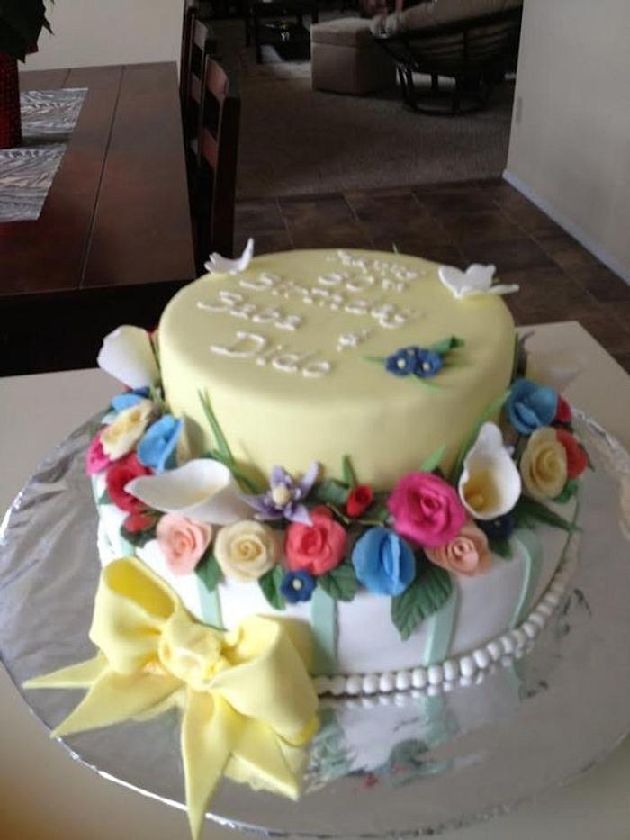Gumpaste floral 80th Birthday Cake
