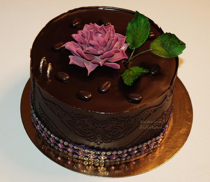chocolate cake with small suculent
