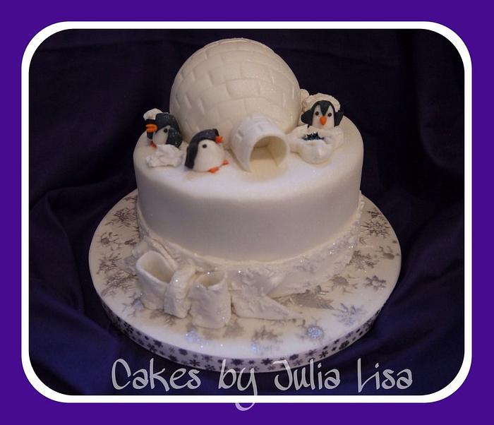 Christmas Igloo Cake with penguins 2