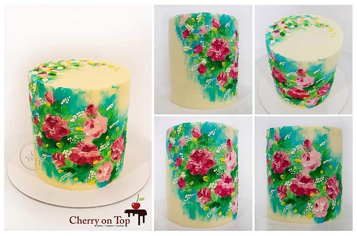 Hand painted floral cake 