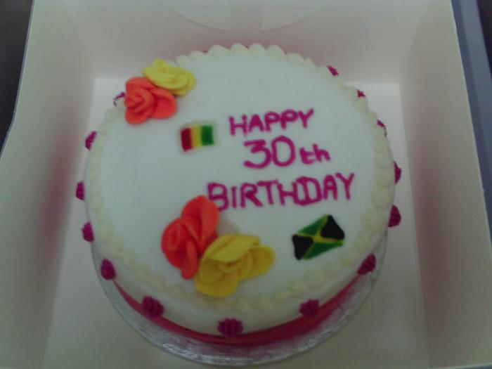 30TH BIRTHDAY CAKE WITH JAMAICAN FLAG.