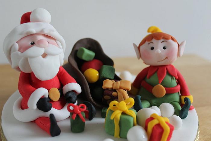 Santa and elf cake topper