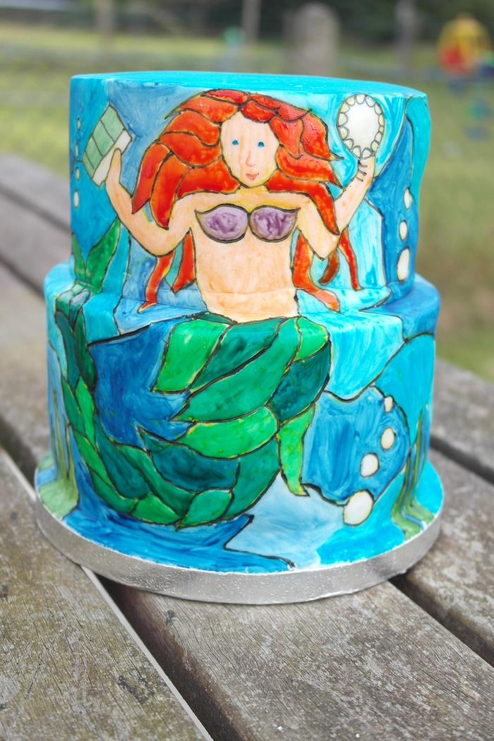Mermaid stained glass cake