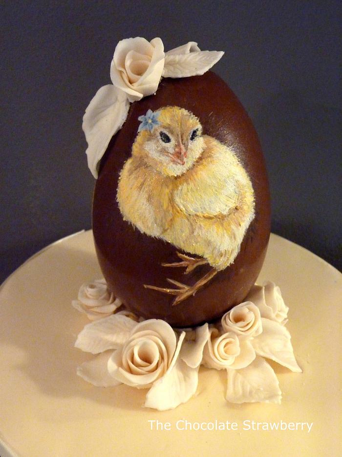 Painting on Chocolate - Chick a with flower in her feathers