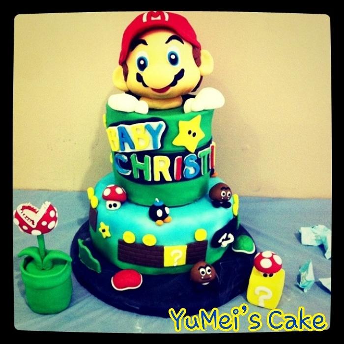 Mario theme baby shower cake