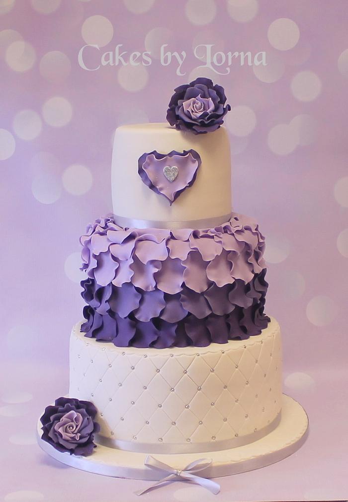 Three Tier Purple & Ivory Wedding Cake