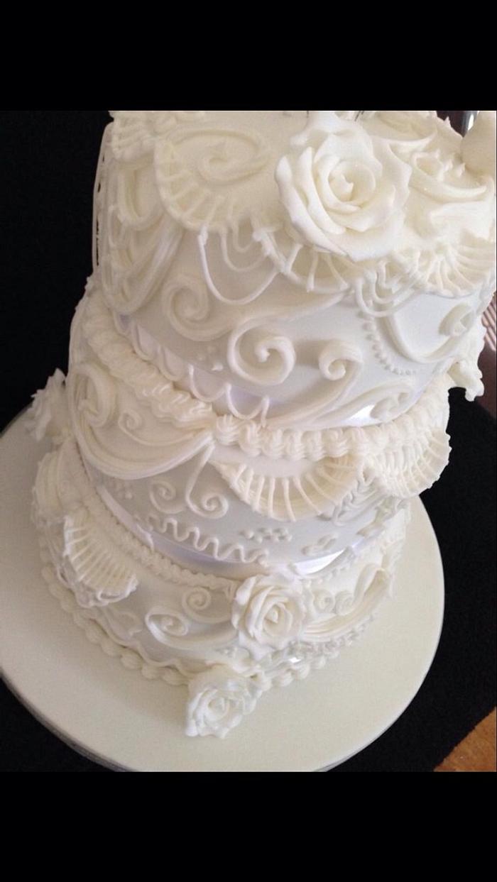 Piped royal icing wedding cake 