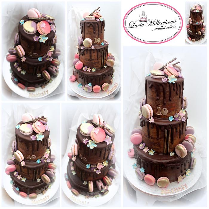 Chocolate cake with Macarons