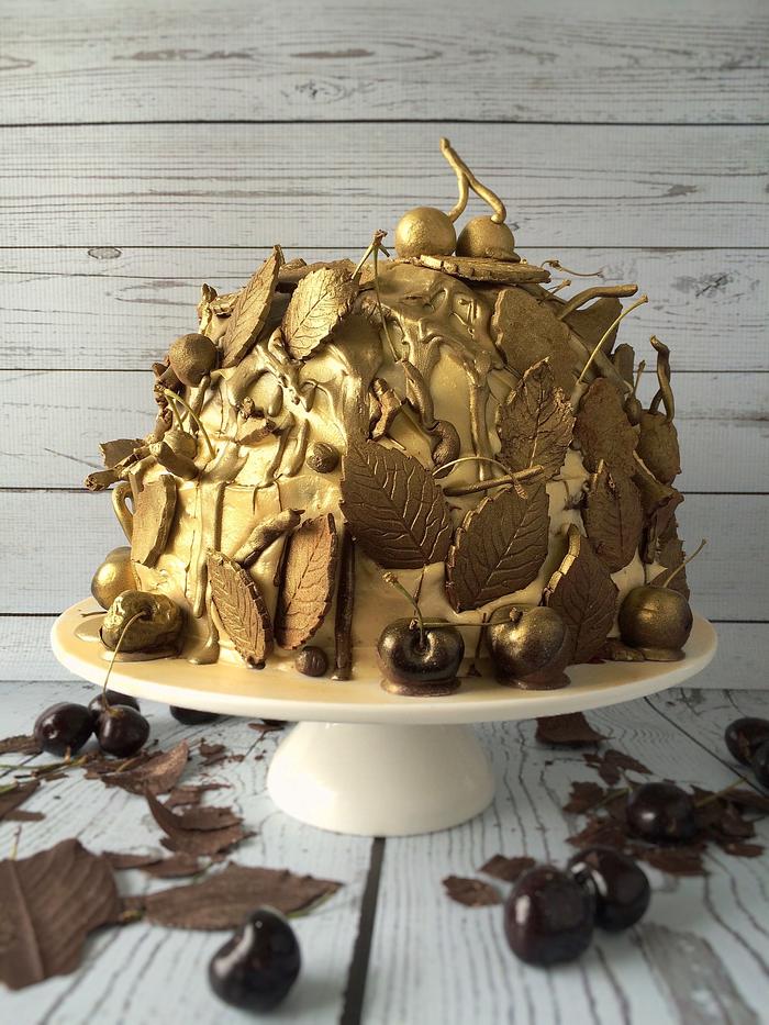 Golden Black Forest Floor Pinata Cake