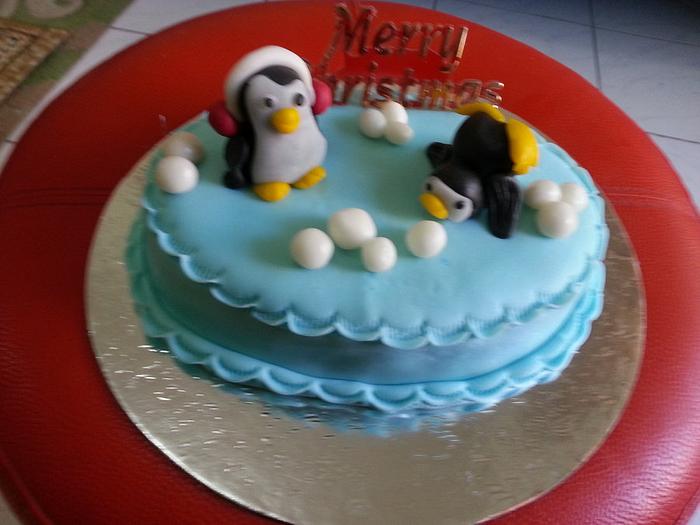 Naughty Penguins Christmas Cake