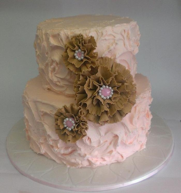Pastel and Burlap Engagement Cake