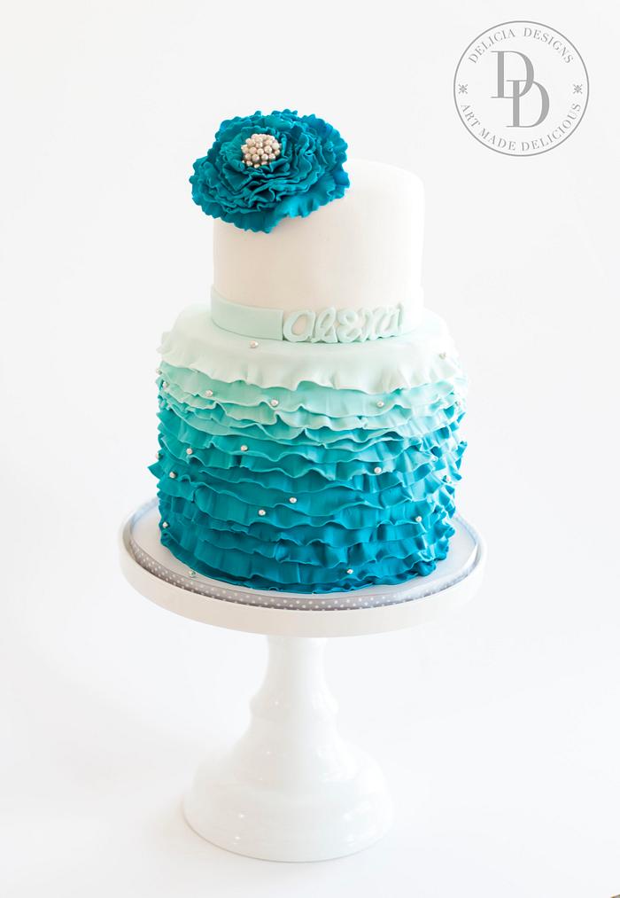 Ruffled Blue Ombre Cake