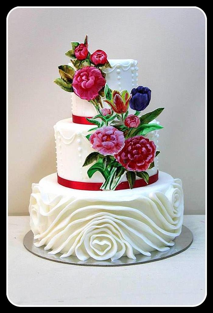 Cake with hand painted flowers