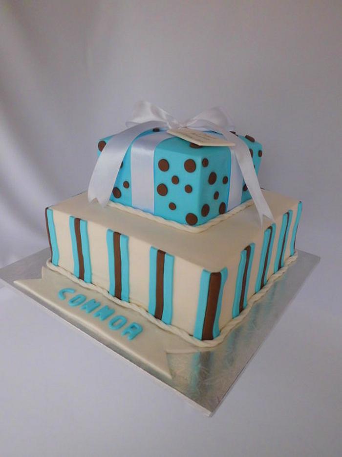 Christening Cake with Stripes and Dots