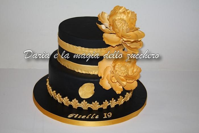 Gold magnolia flower cake