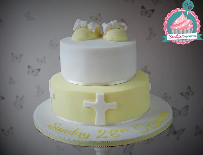 Lemon and white christening cake