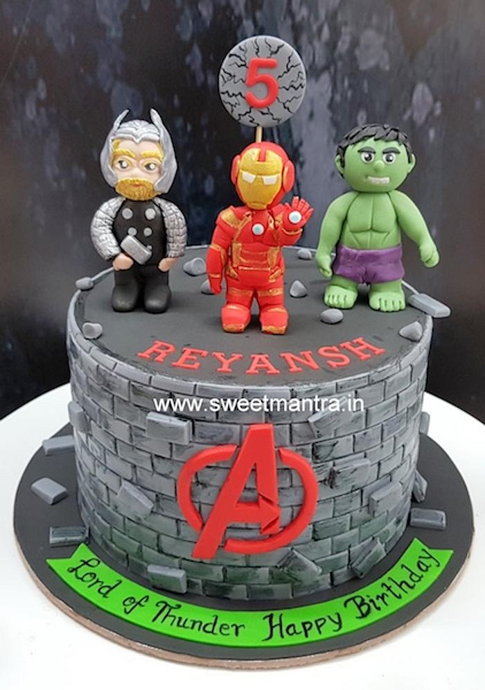 Superheroes theme customized designer fondant cake with - CakesDecor