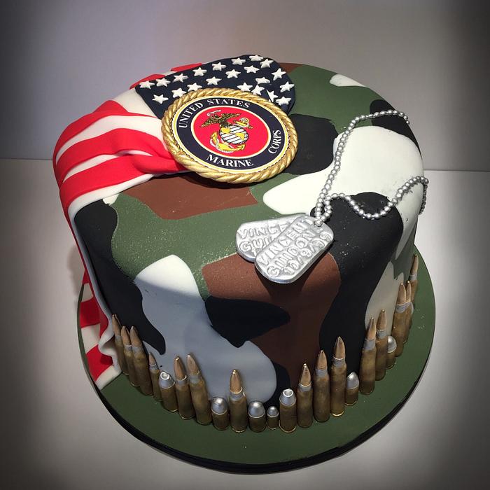 Marine/Camo/American Flag Birthday Cake