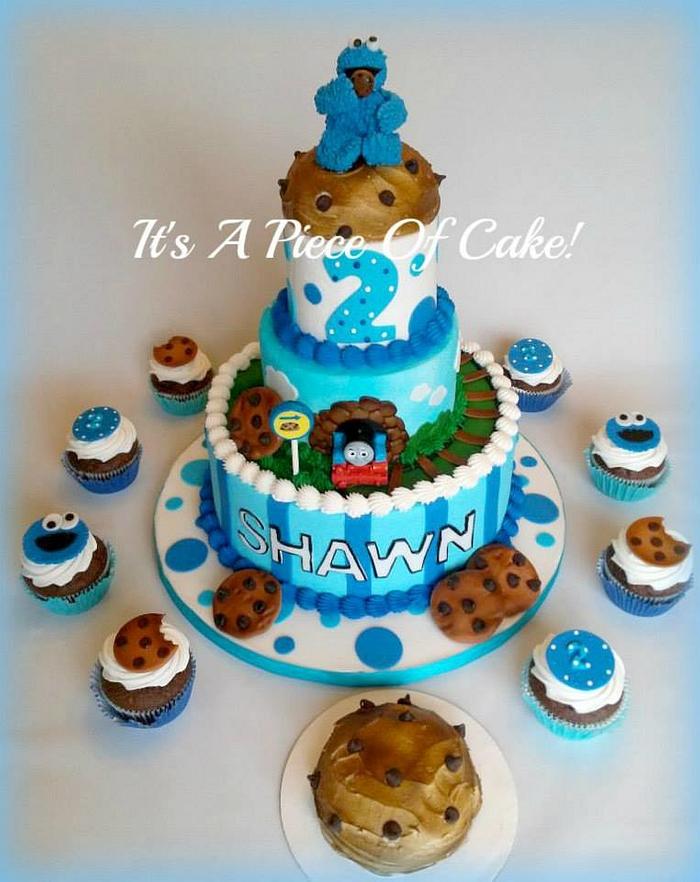 Cookie Monster and Thomas the Train Cake