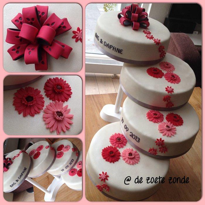 Pink gerbera wedding cake