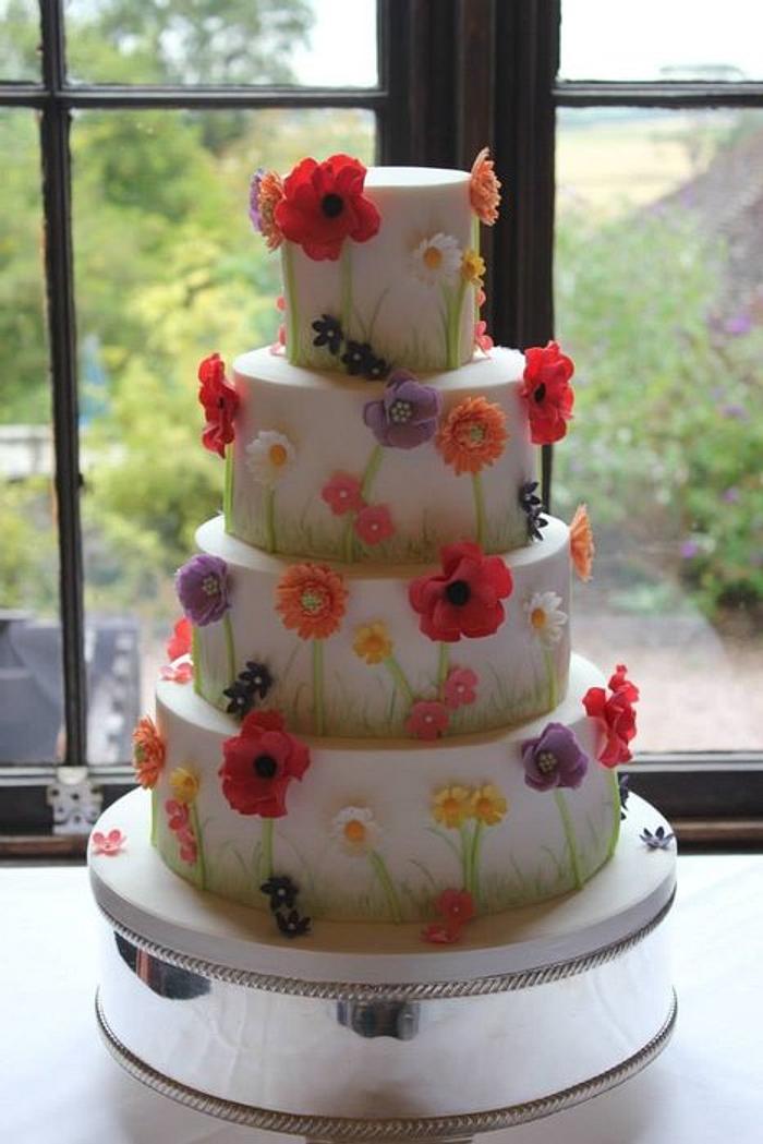 Summertime Flowers Wedding Cake.