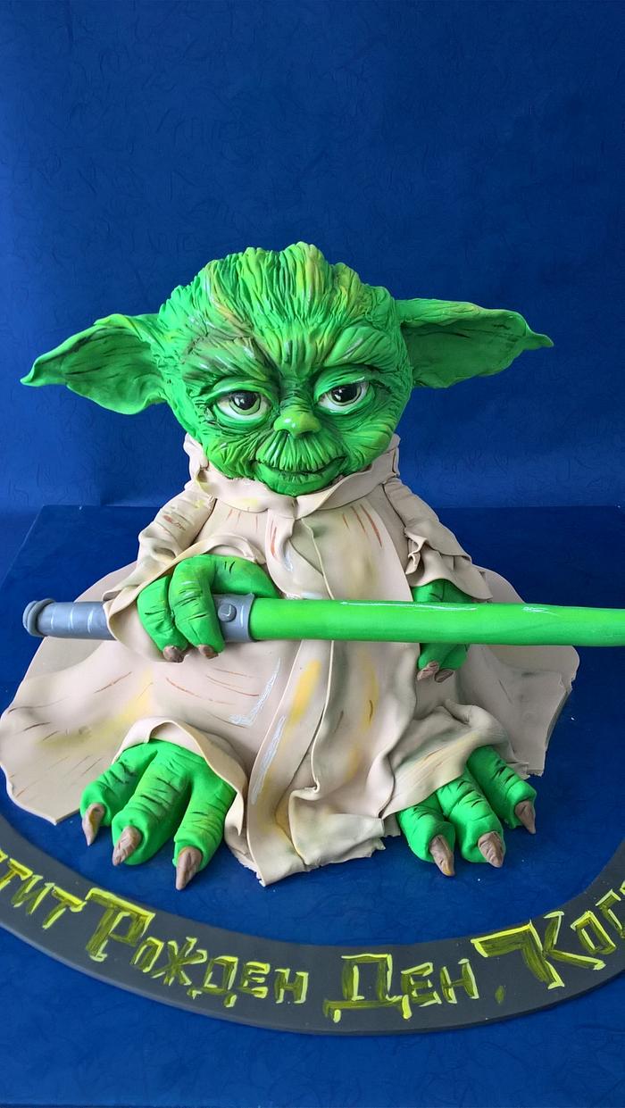 Yoda modeling cake