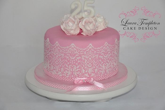 Pink Lace & Roses Cake