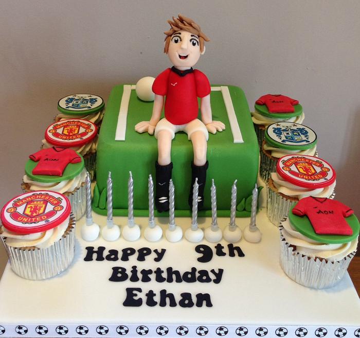 Football themed cake and cupcakes