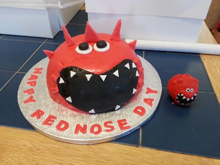 My 13 yr old son made this for red nose day!
