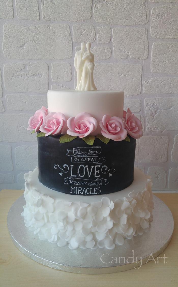 Chalkboard romantic cake