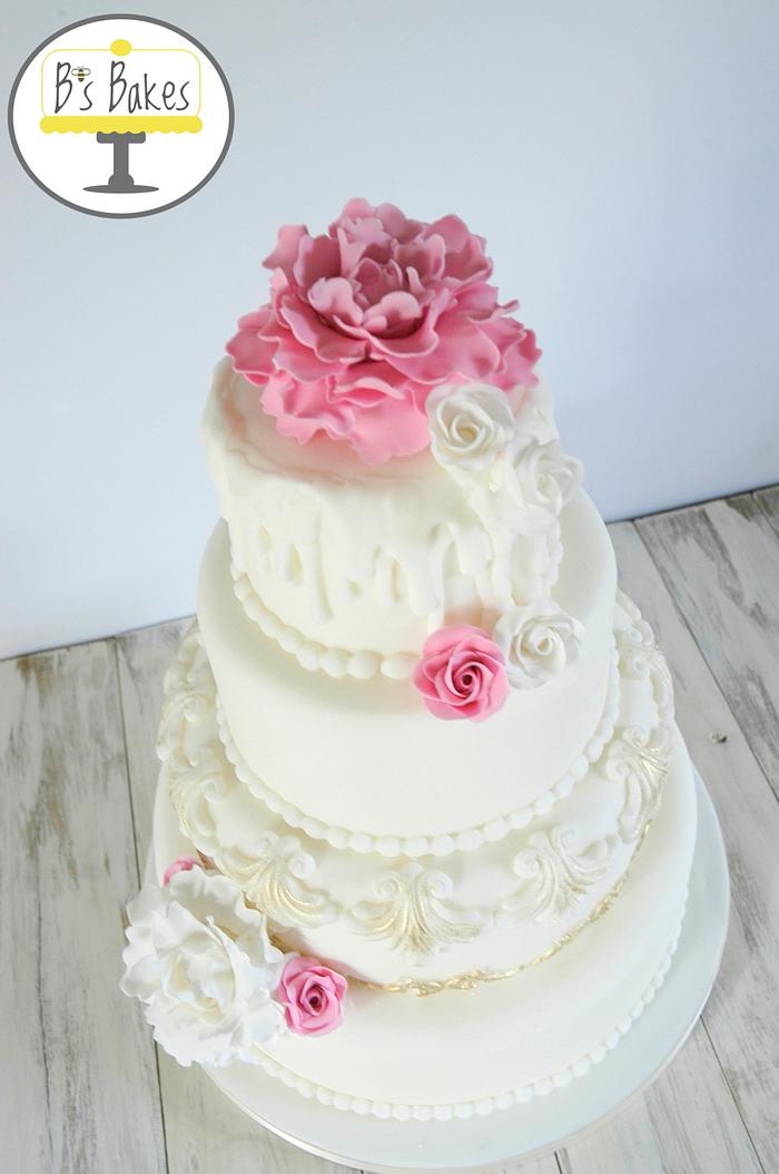 Pink and Gold wedding cake