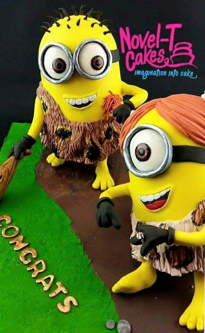 Clubbing minions engagement cake