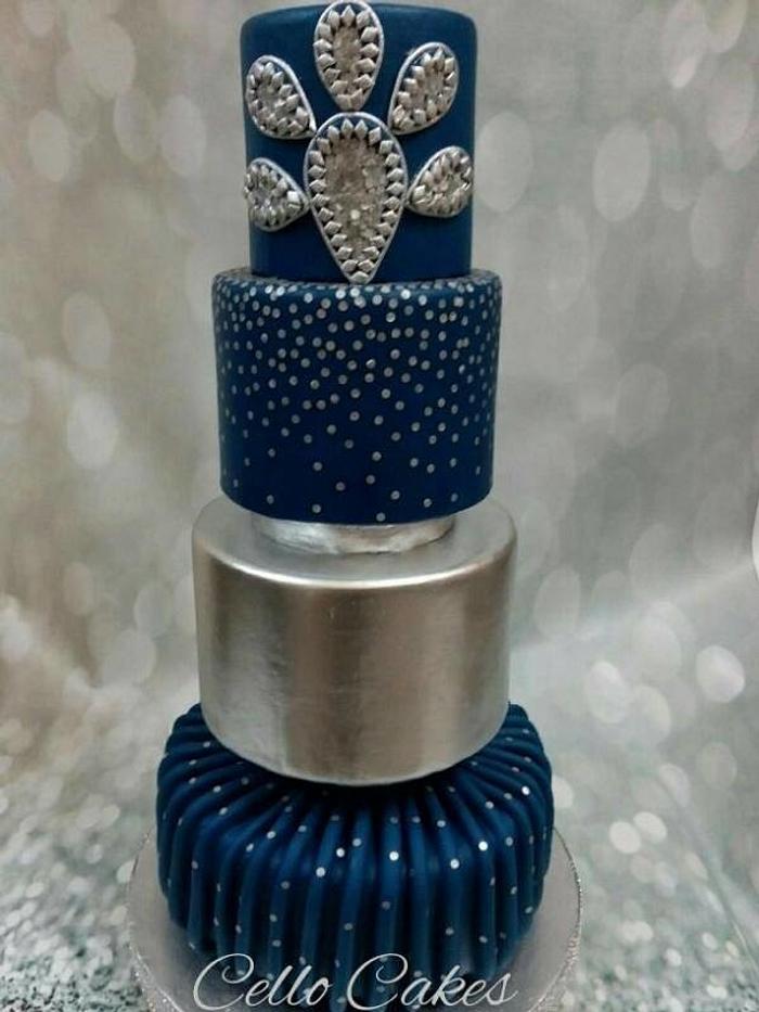 Navy Blue & Silver Cake