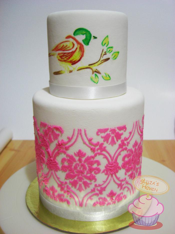 Stencil and Hand Painted Cake