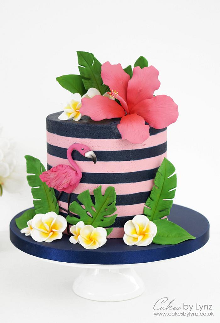 Tropical Flamingo Cake Tutorial with Buttercream Stripes