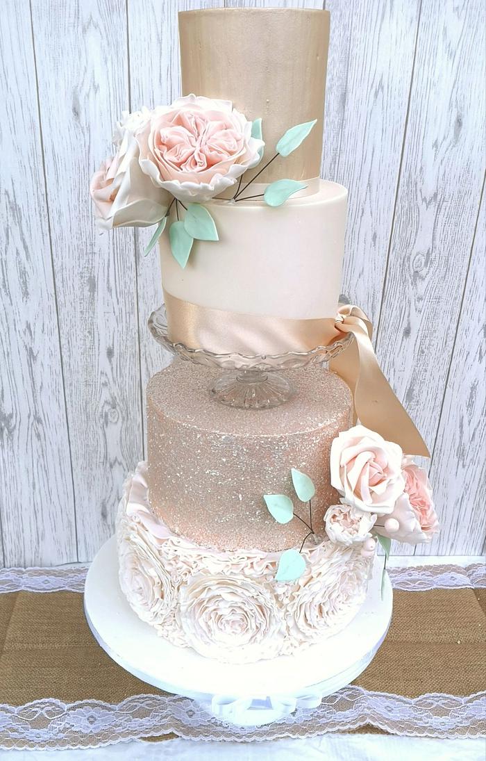 blush glitter wedding cake