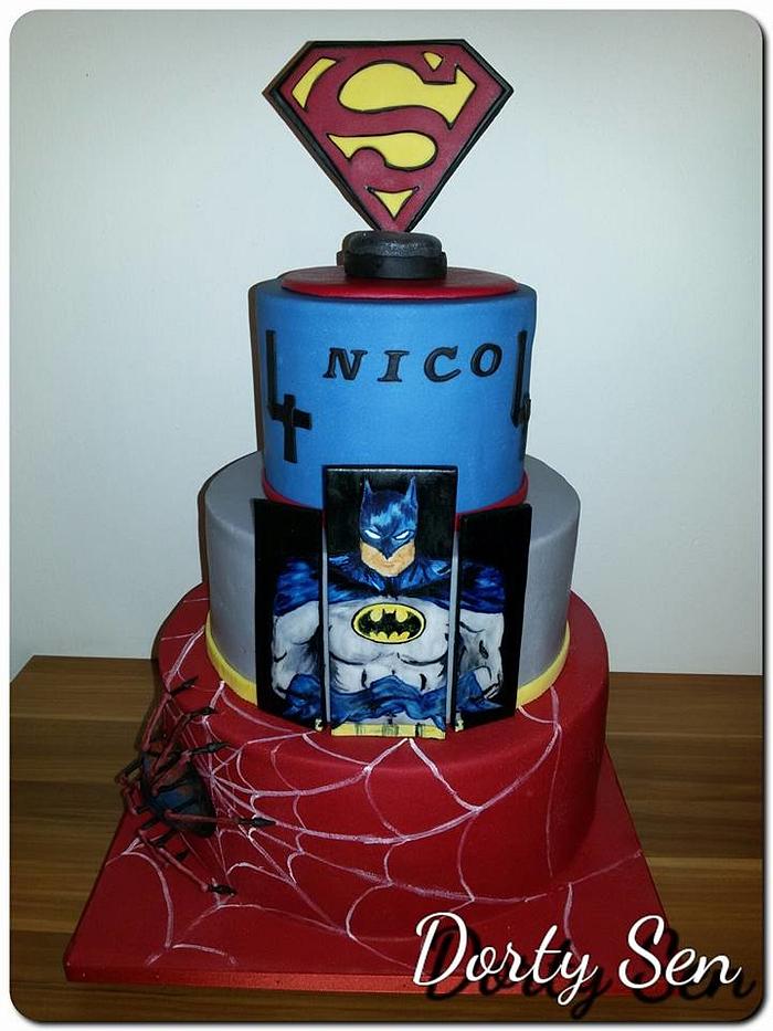 Spiderman-Batman-Superman cake