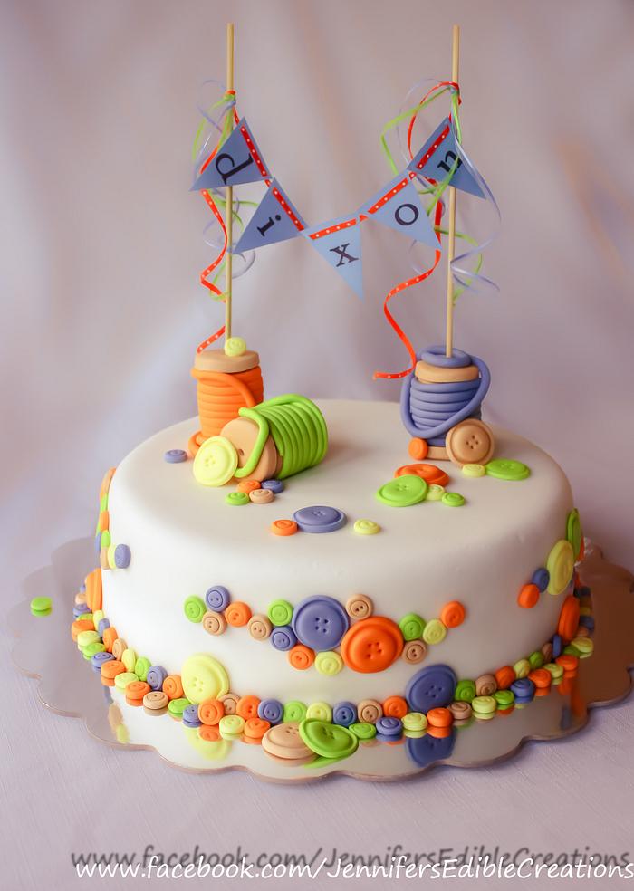 Buttons and Thread Baby Shower Cake with Banner