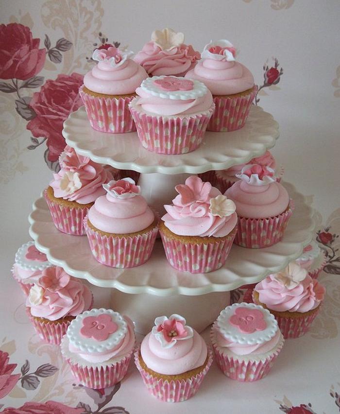 Pink and Girly Cupcakes for a very special 90th Birthday 